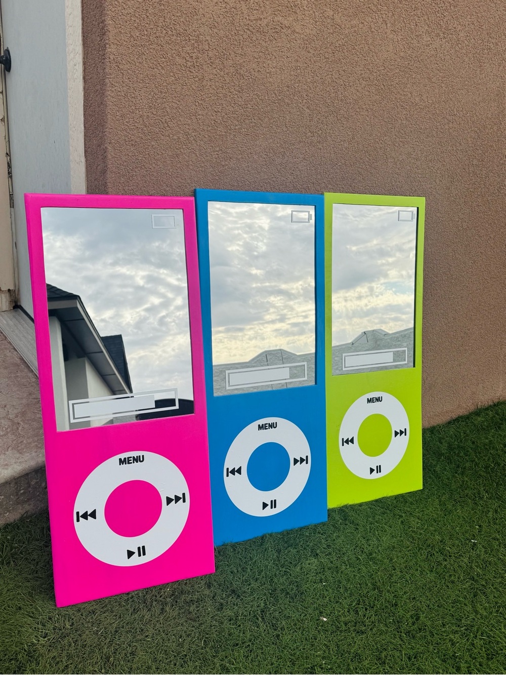 Pink, Blue & Green Portable Audio-Themed Mirrors
